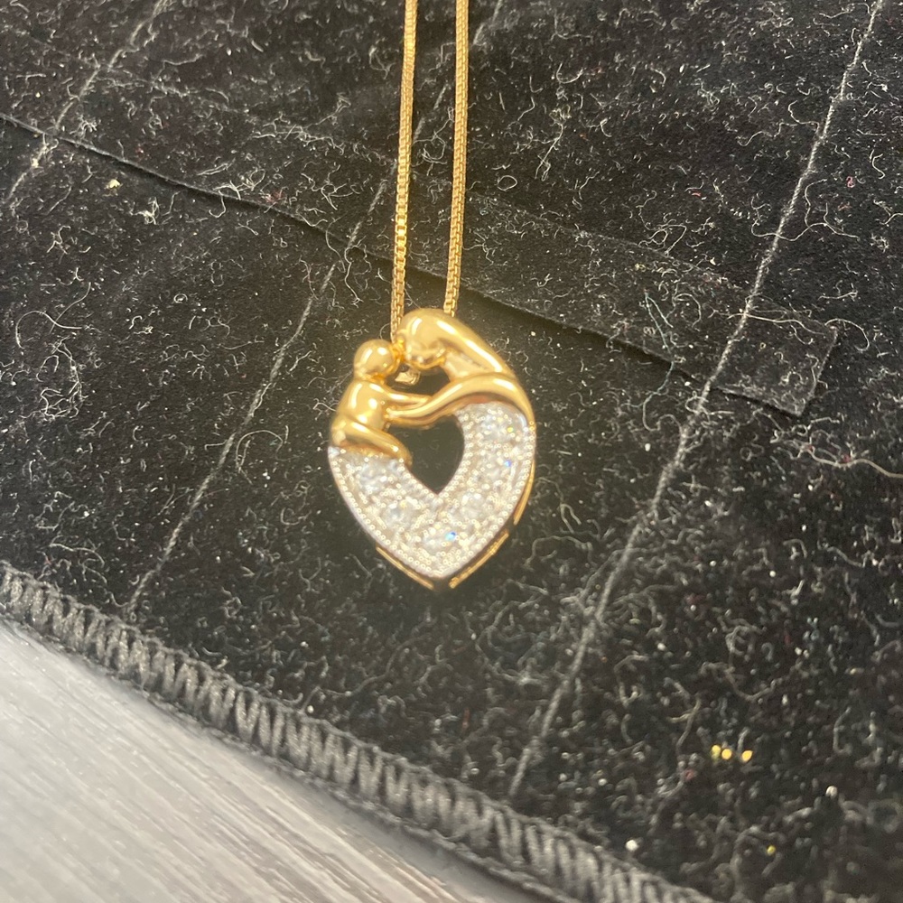 Gold plated over sterling silver mother and child pendant necklace